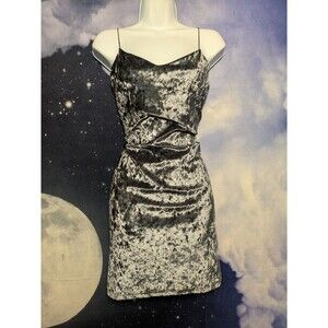 Silver Crushed Velvet Slip Dress Size XL 90s Y2K Grunge Goth Glam Party Mini